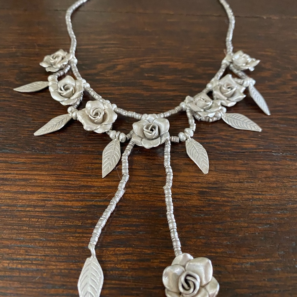 Gorgeous Solid Silver Rose Necklace - image 4